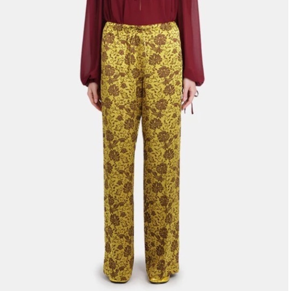 Dries Van Noten Floral Viscose Pants Green Burgundy Size 40/US 4 Gently Used